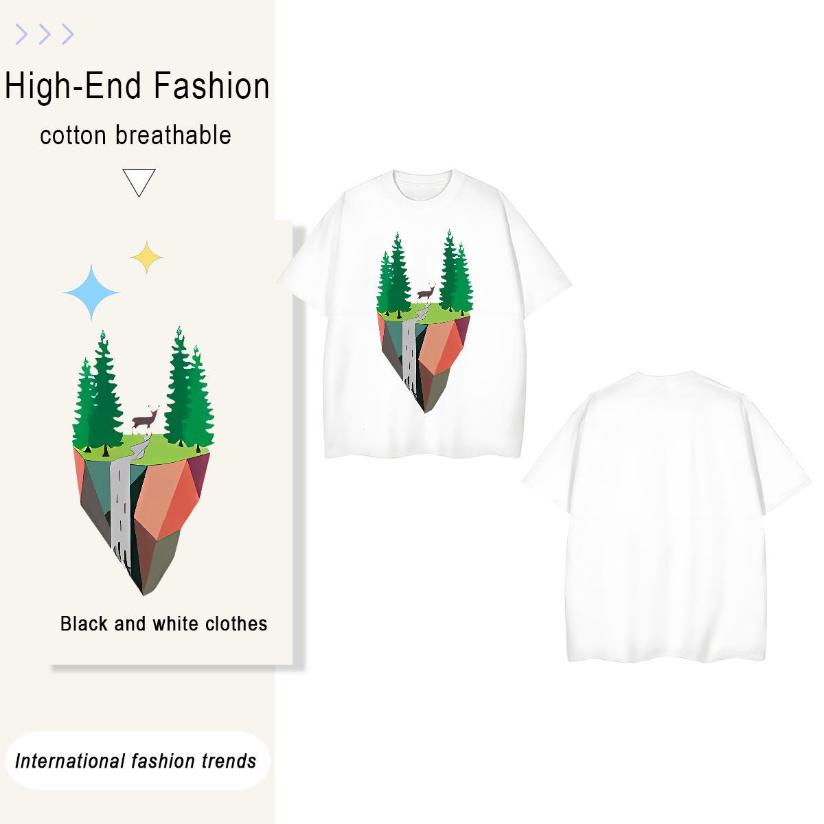 Popular mountains 100% Cotton 230g Tshirt for Man Woman Sports Casual Crew Neck Breathable T Shirts Men Factory Direct Black White Tees Shirts