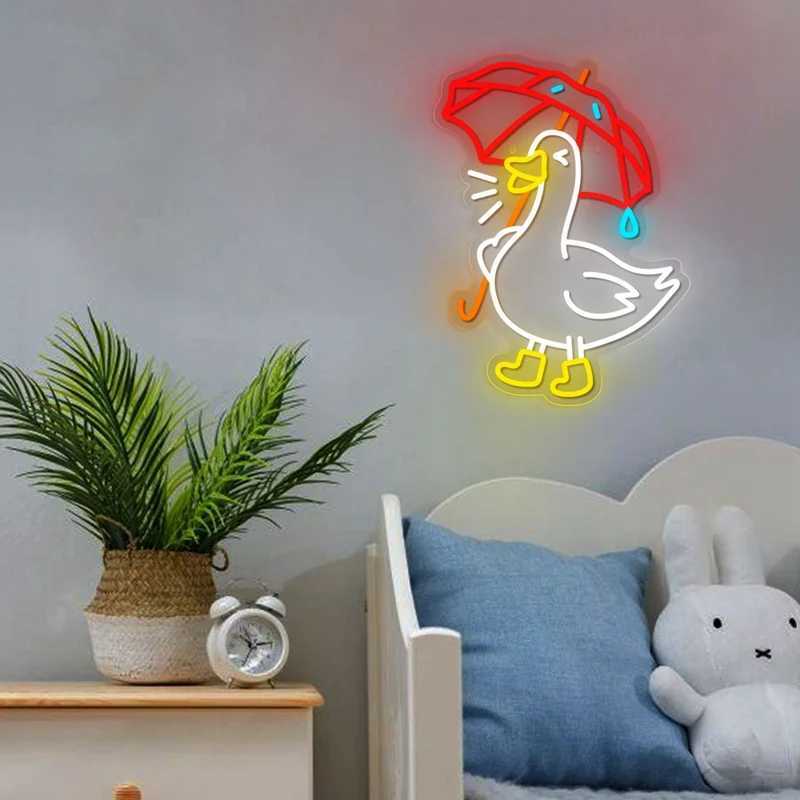 Cute Umbrella Duck LED Neon Lighted Sign Acrylic Neon Sign USB Dimmer Switch For Home Kids Bedroom Gaming Room Wall Art Decor Y240817