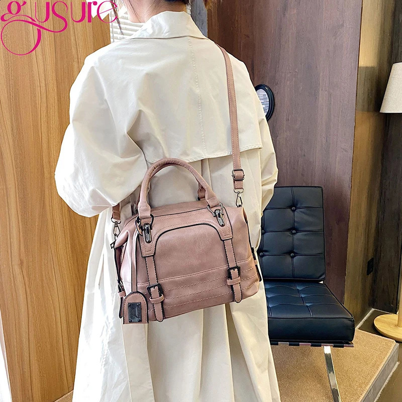 Gusure PU Leather Crossbody Bags Handbag Large Capacity Boston Bag Allmatch Female Shoulder n Tote 240819