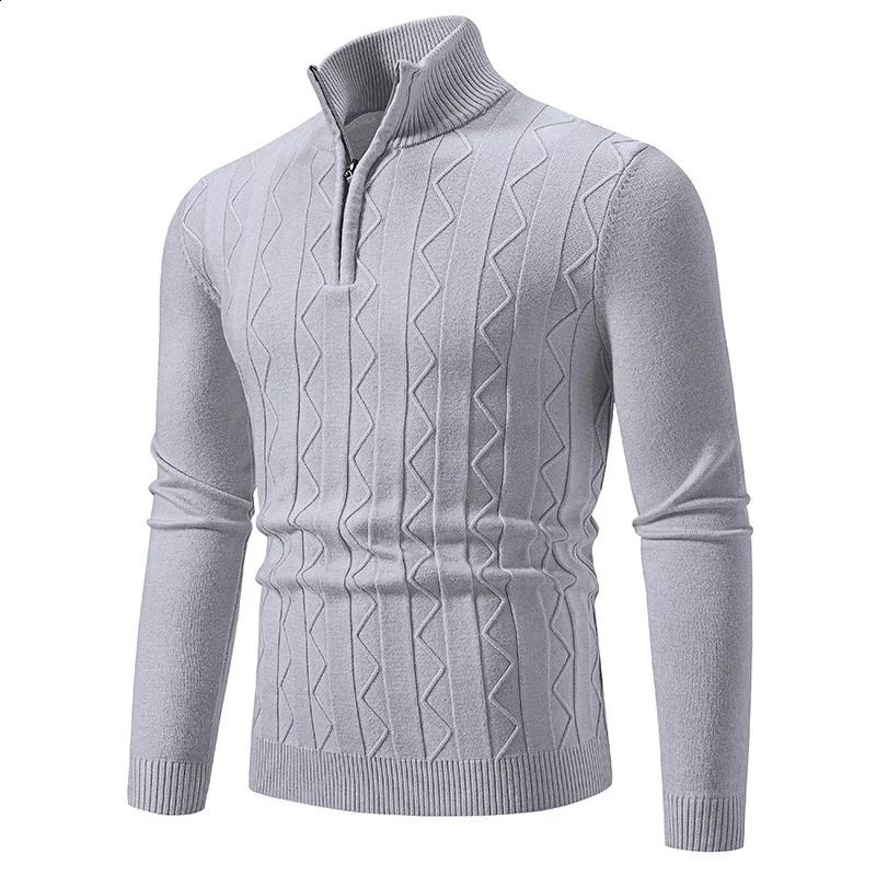 Knitted Sweater Mens Solid Color Warm Zipper Collar Fashionable Ultra Thin Fit Micro Elastic Pulling Sea Turtle Neck Harajuku 240819