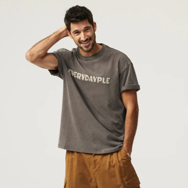 Combined Cotton elastic short sleeved Tshirt suitable for mens fashionable highend versatile print summer street loose fitting top 240827