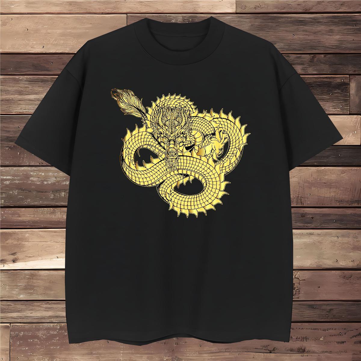 T shirt 100% Cotton 230g dragon Sport Short Sleeve O-Neck Floral Print Couples T Shirts 2024 Classic Tees