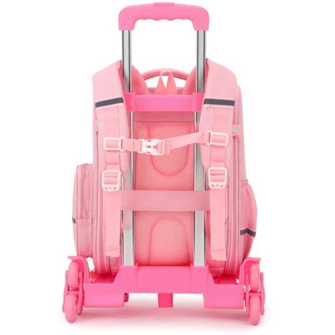 Trolley School Bag Boy Girl Kids Trolley Roller Bag Dinosaur Rabbit Preschool Wheeled Bags 6 Wheel Lightweight Backpack Y240820
