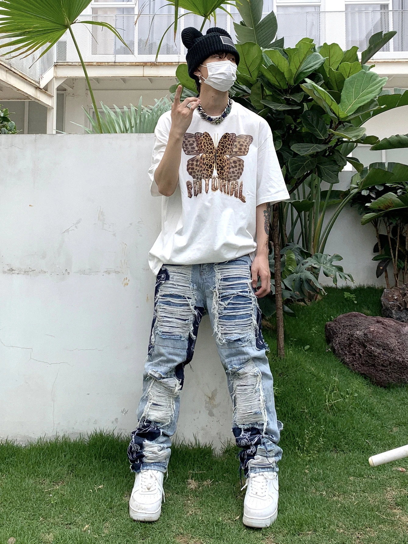REDDACHiC Mens Trousers Grunge Y2k Ripped Baggy Jeans Christian Jesus Spliced Straight Denim Pants Hip-hop Big Size Streetwear 240819