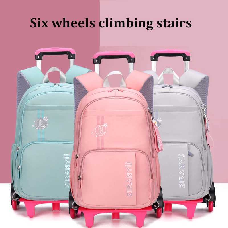 NEW CuteStudent School bag Rolling Backpack kids Trolley bag girl school backpack Large-capacity child waterproof wheeled bag Y240820