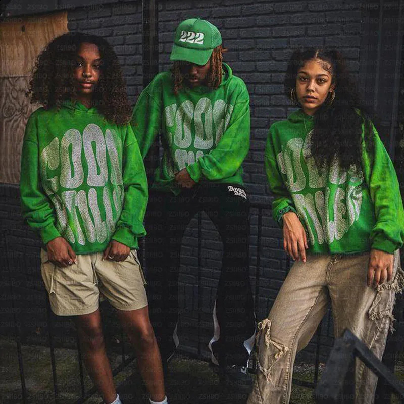 Y2K Rhinestone Letter Hoodie for Women Gothic Black Floral Oversized Sweater Womens Retro Harajuku Street Clothing 240814