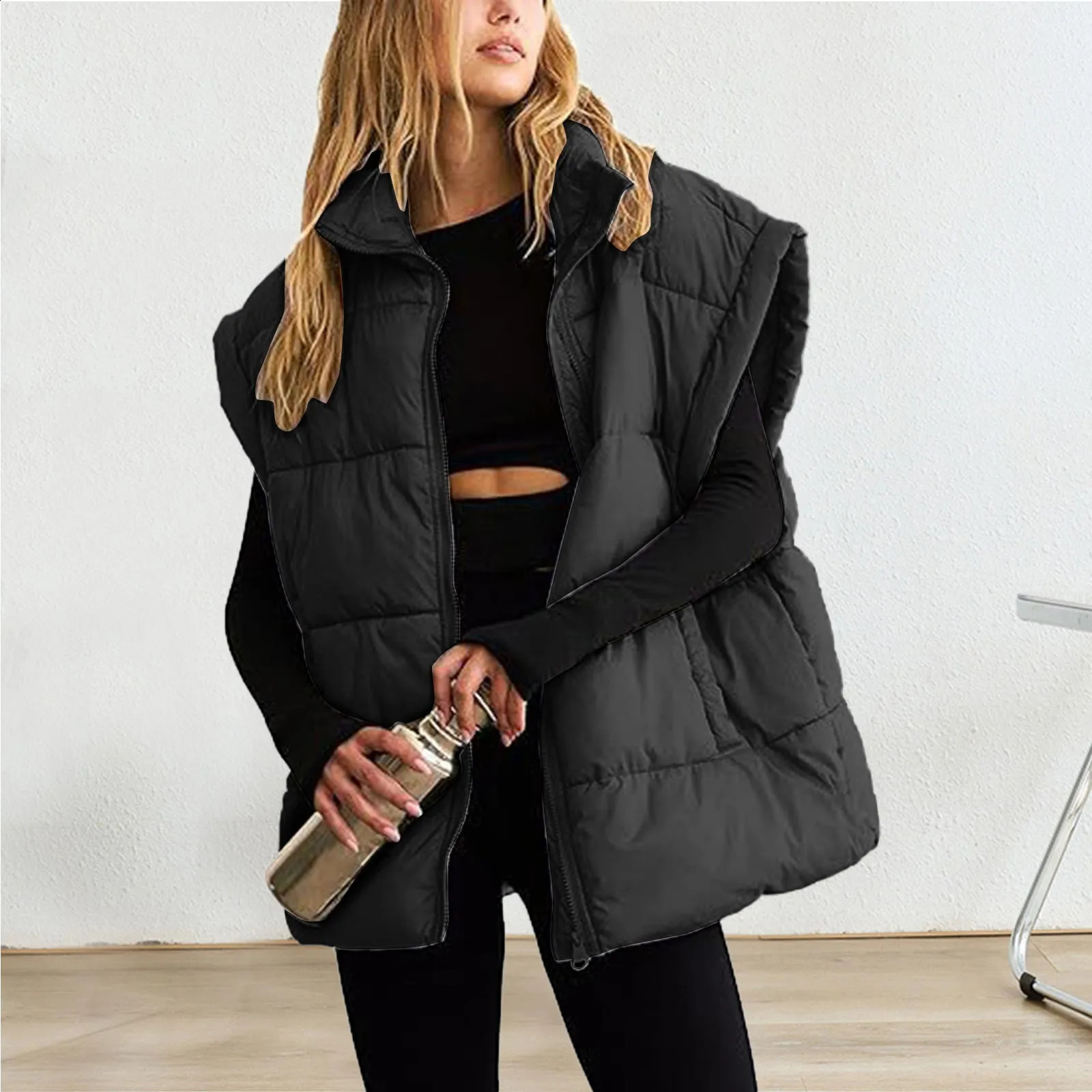 Winter womens apron jacket vest zipper thick warm autumn winter casual cotton puff 240819