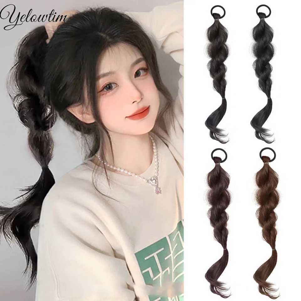 YELOWTIM synthetic bubble braided double ponytail fluffy imitation fried dough twisted braided ponytail wig W240817