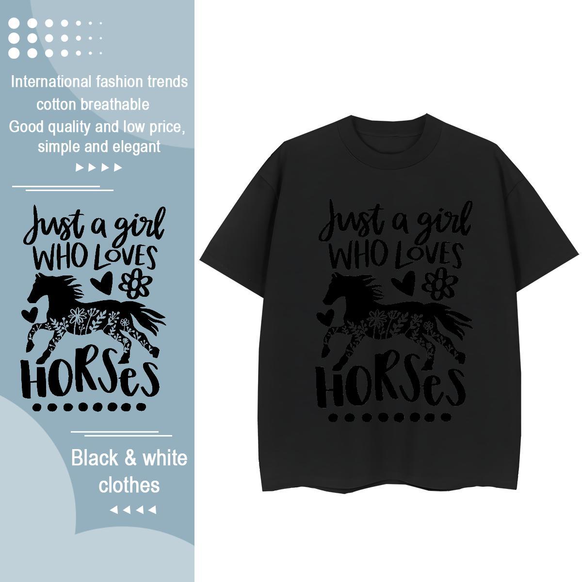 Soft T-Shirts for Men horse O-Neck Short Sleeve Home Outdoor Cartoon Print 230g Pure Cotton Men Tees Casual New Tops Tees