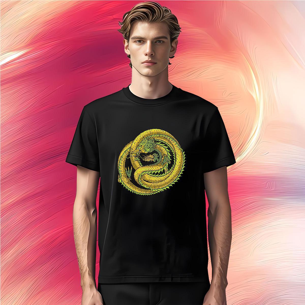 Mens T Shirts 100% Cotton 230g dragon Spring Summer Breathable Custom Printing Men Clothes T-Shirt Brand Popular Tees