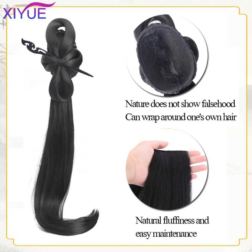 Xiyuewig and ponytail womens New China Han Dynasty ancient style wig weaving Chinese style retro low ponytail Republic W240817