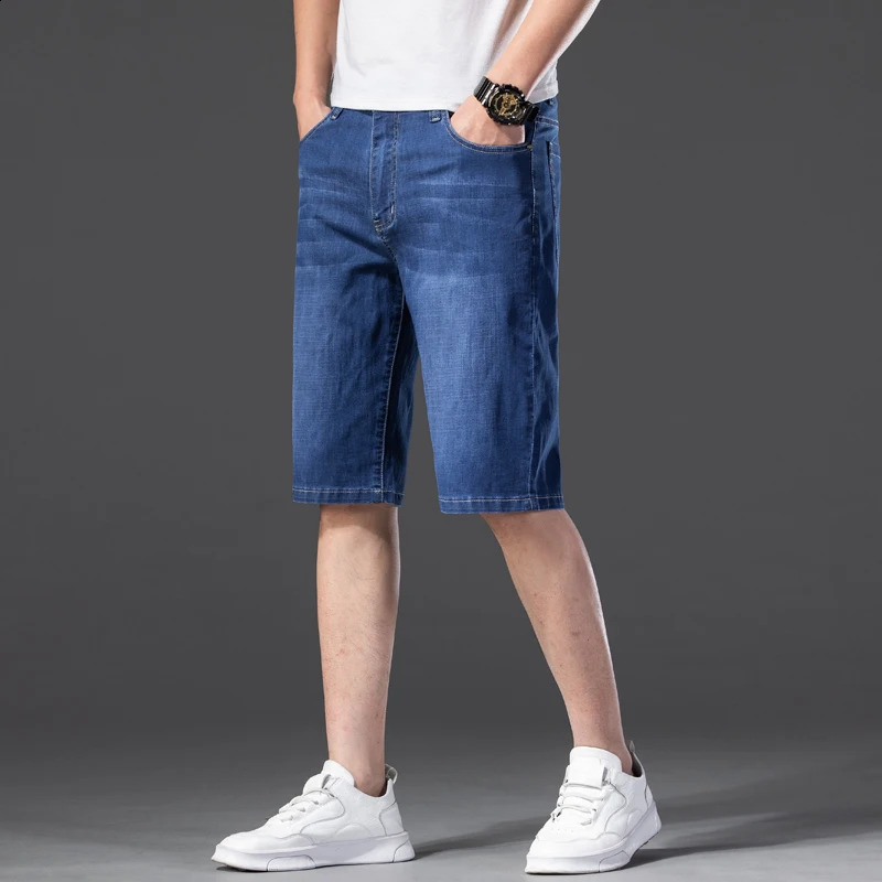 Classic style summer mens thin shorts Lyocell straight leg denim stretch fabric business casual 240819