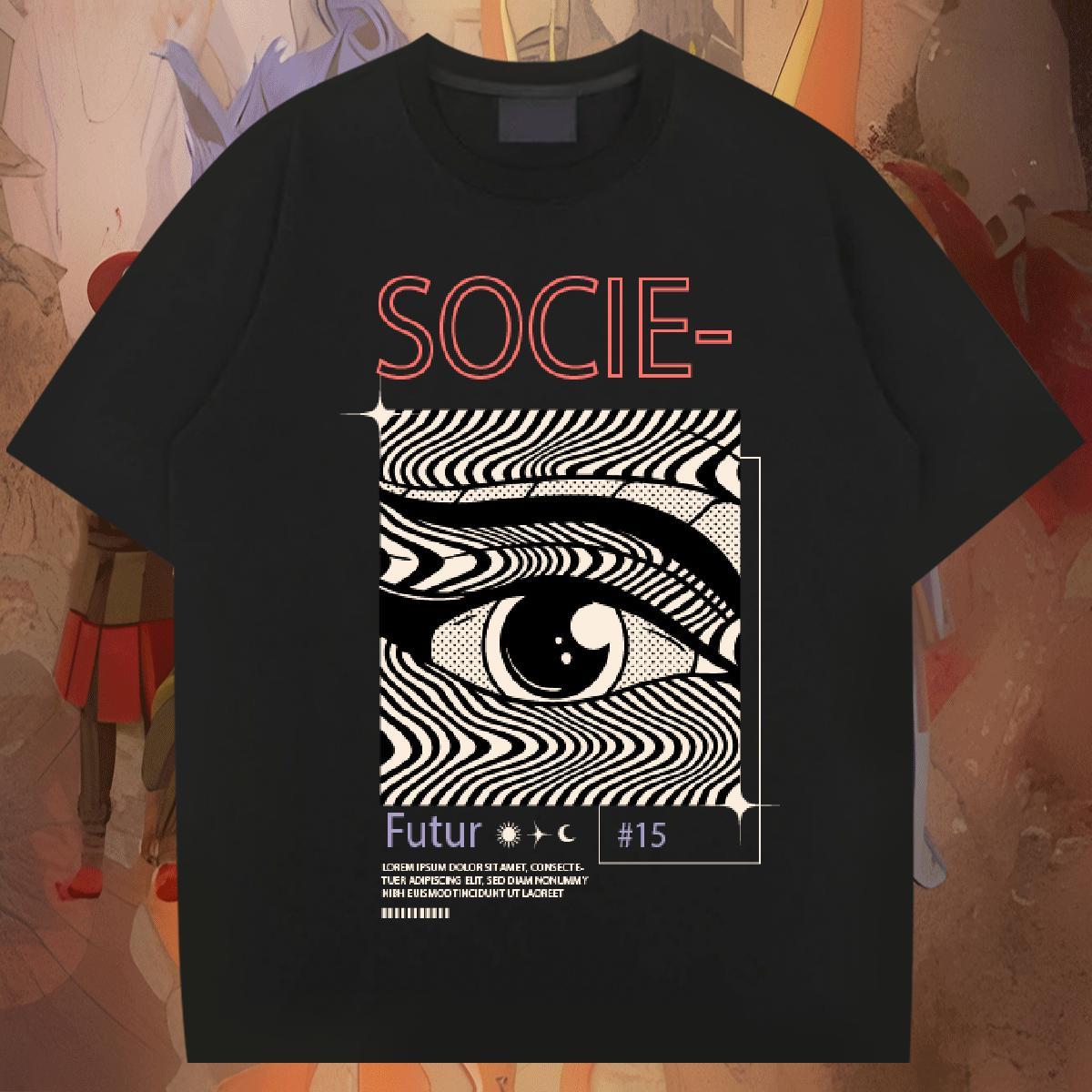 Comfortable eyes T Shirts Men High Street Hip Hop Mens Tshirts 230g Pure Cotton Free Shipping Breathable Short Sleeve Black Oversized Clothes