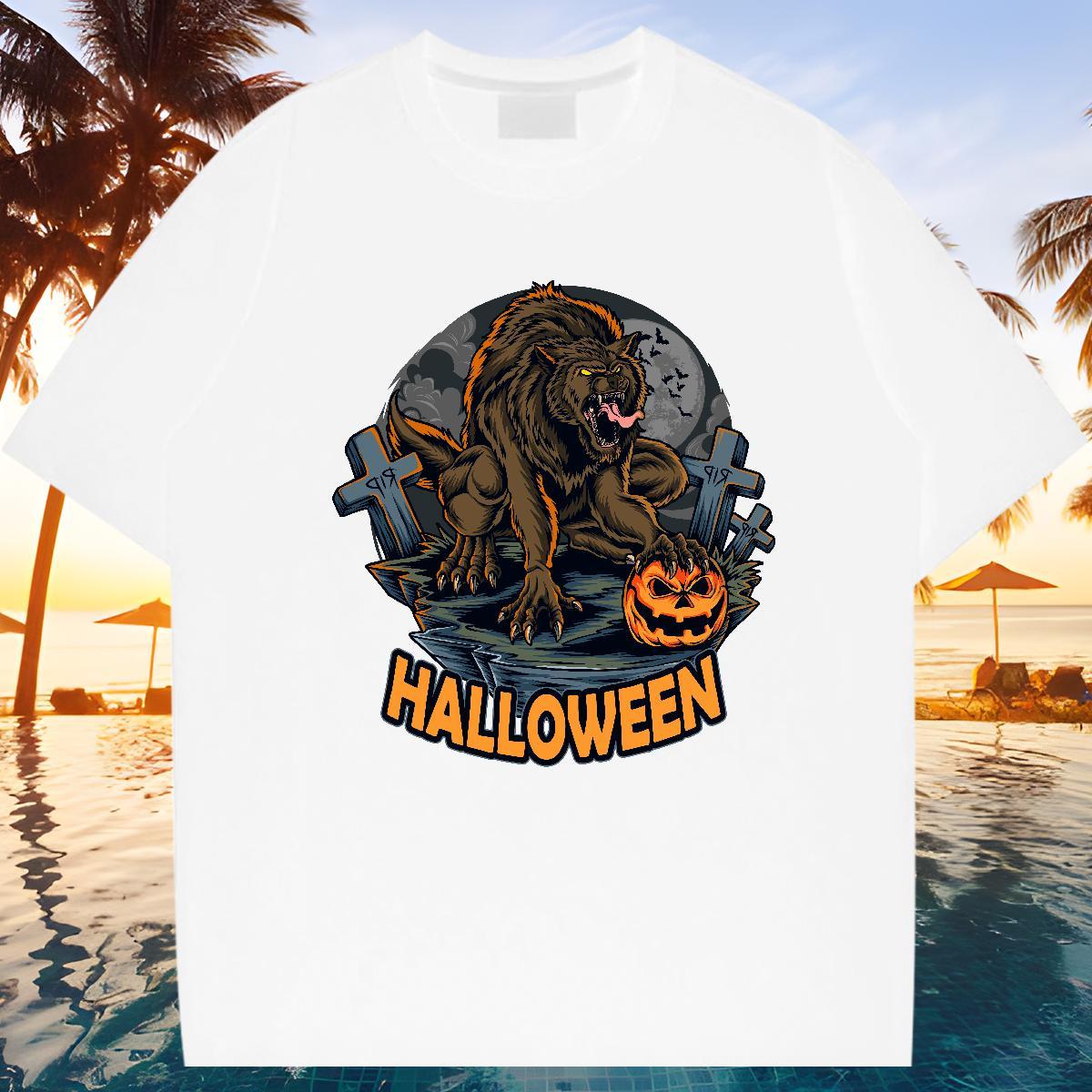 Cool Man T Shirts halloween Crew Neck Breathable Sports Casual Cartoon Print 230g Pure Cotton Men Tops Tees DIY Customized Top Tees