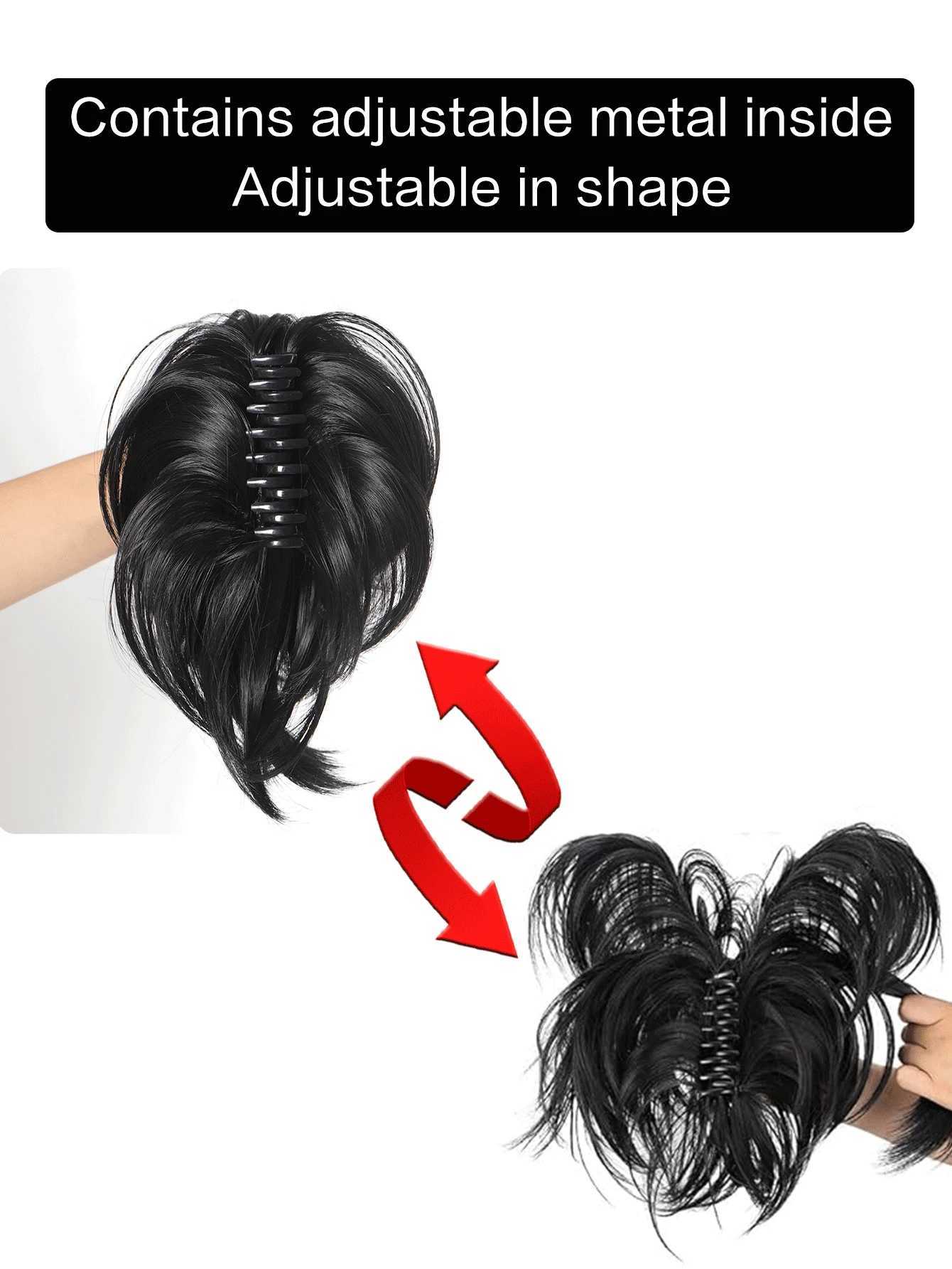 Synthetic Claw Clip DIY Short Ponytail Hair Extension Bent Metal Bread Hair Flaps Wig Messy Straight Hair Suitable for Women W240817