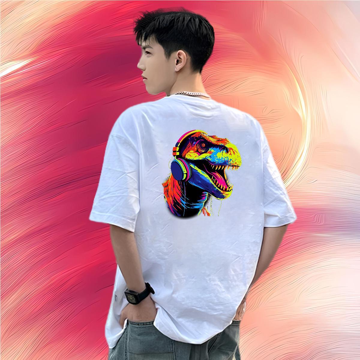 Factory Direct Men Tops Tees dinosaur Hip Hop Street 230g Pure Cotton Clothings Short Sleeve Soft Unisex T Shirt For Man Oversized