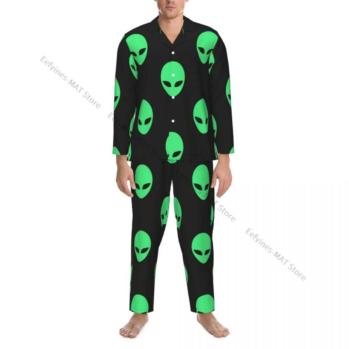 Alien Heads Pattern Mens Pajama Long Sleeve Mens Pajama SetW240719