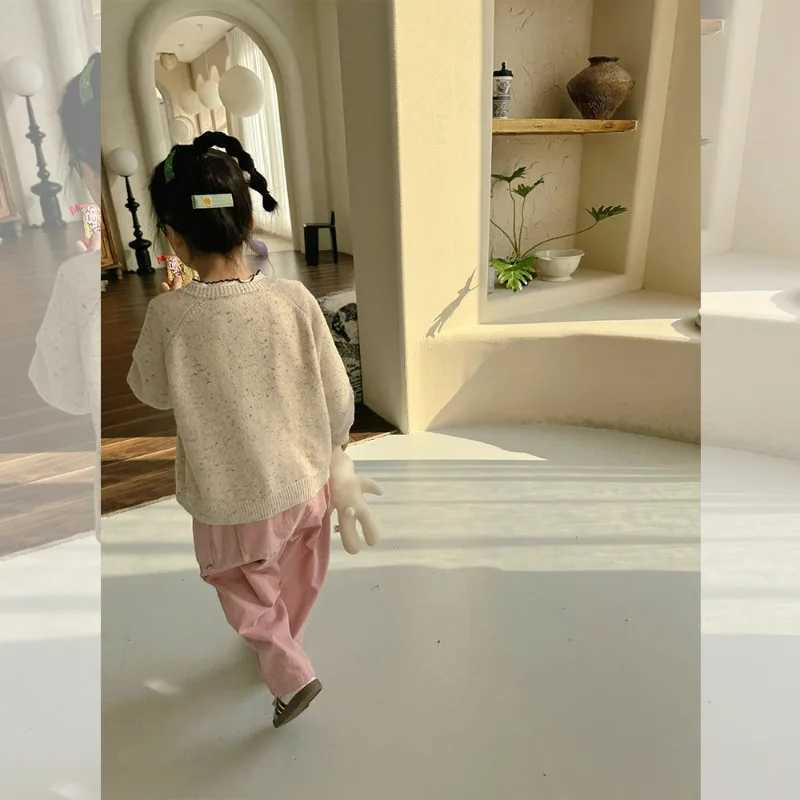 2024 spring girls colorful dot knitted Cardigan children soft loose sweater CoatXJ240819