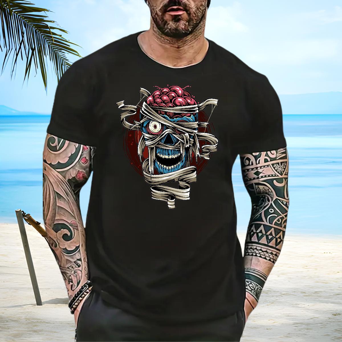 Unisex T-Shirts for Men skull Breathable Short Sleeve Daily Wear Plus Size Custom 100% Cotton 230g Men Tops Tees Fashion Designer Tees Shirts