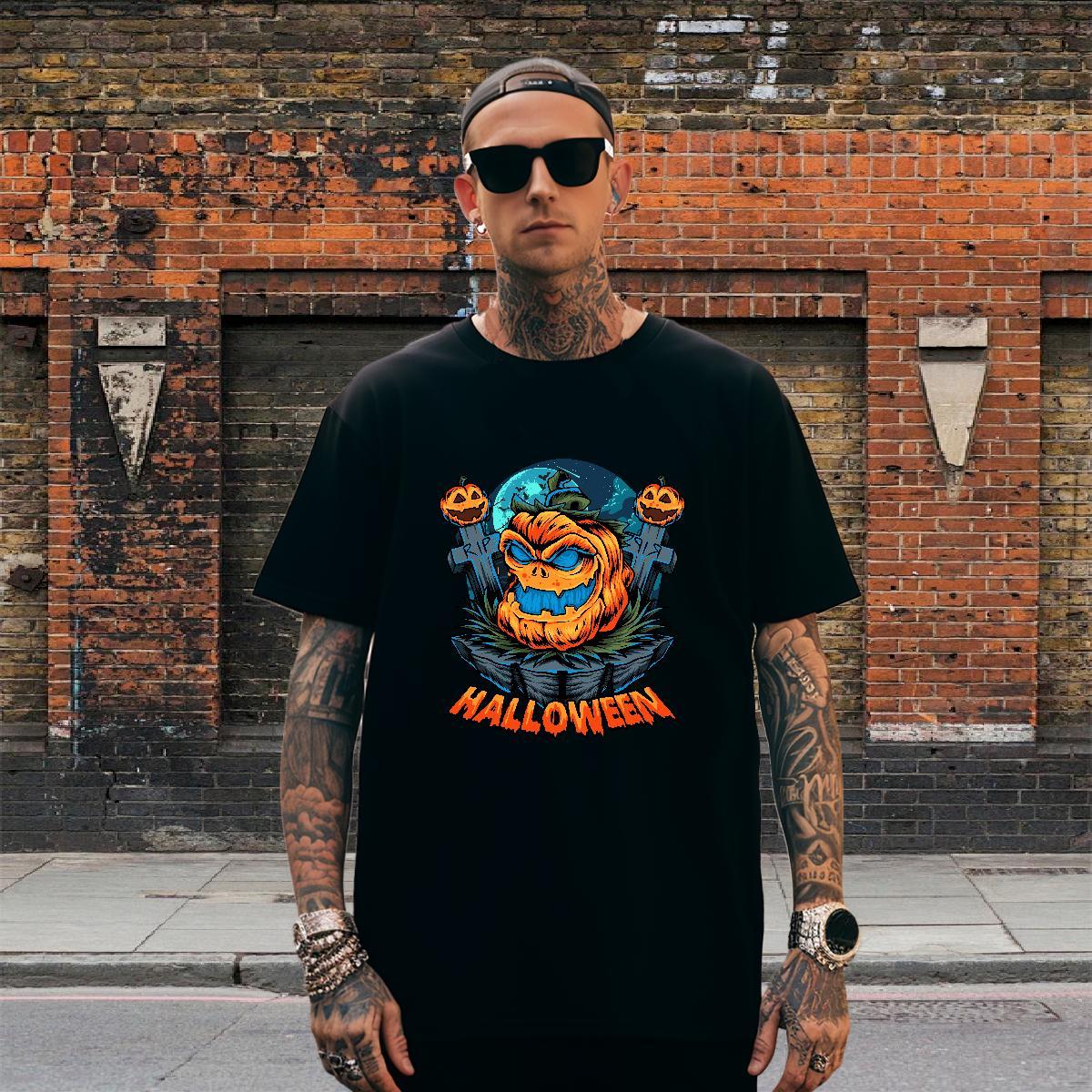 High Quality Mens T Shirts halloween Breathable Street Casual Floral Print 230g 100% Cotton Mens Tshirts 2024 DIY Tees