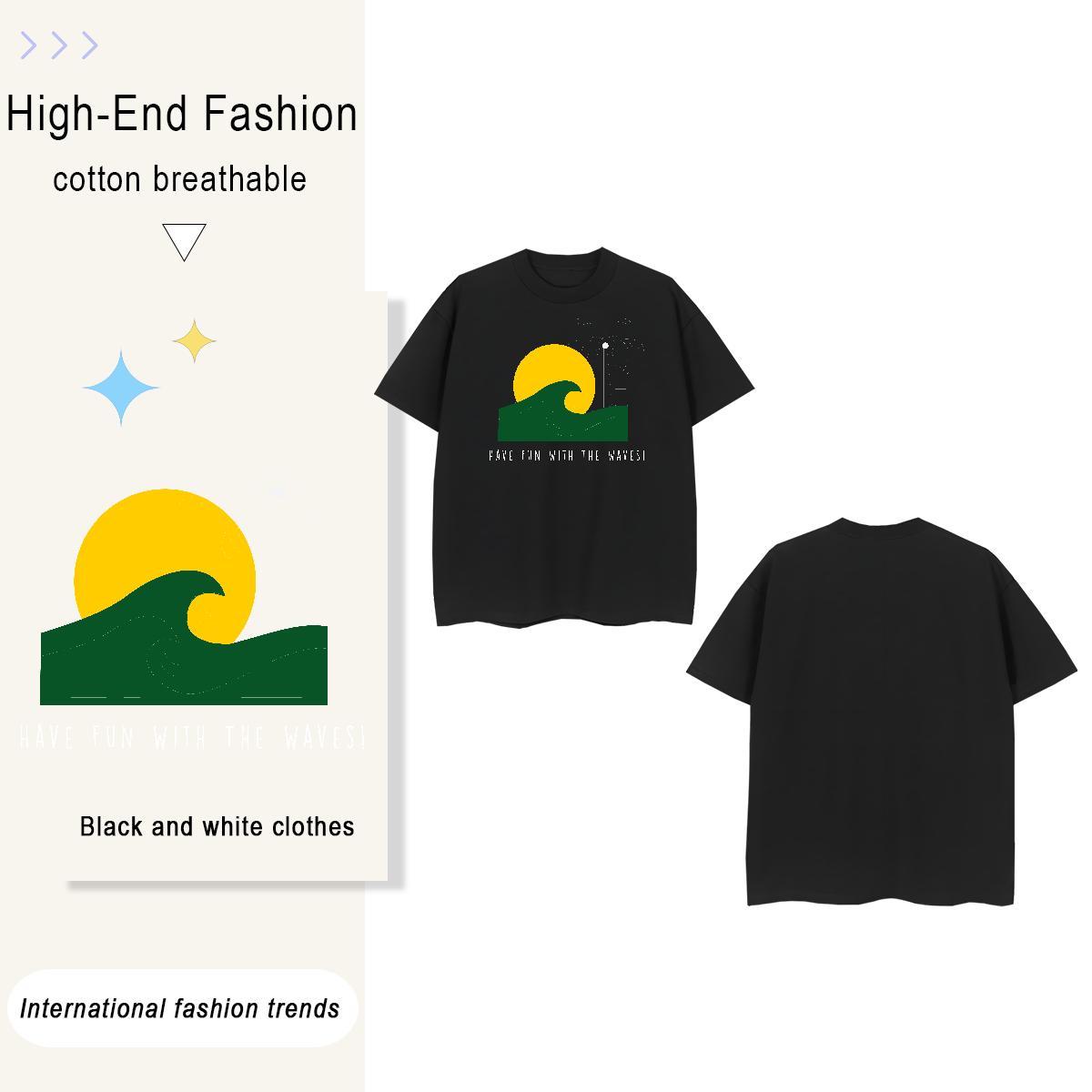 High Quality wave 230g Pure Cotton Men Clothes T-Shirt Hip Hop Breathable T Shirts Men New Arrival Custom Anime Wear