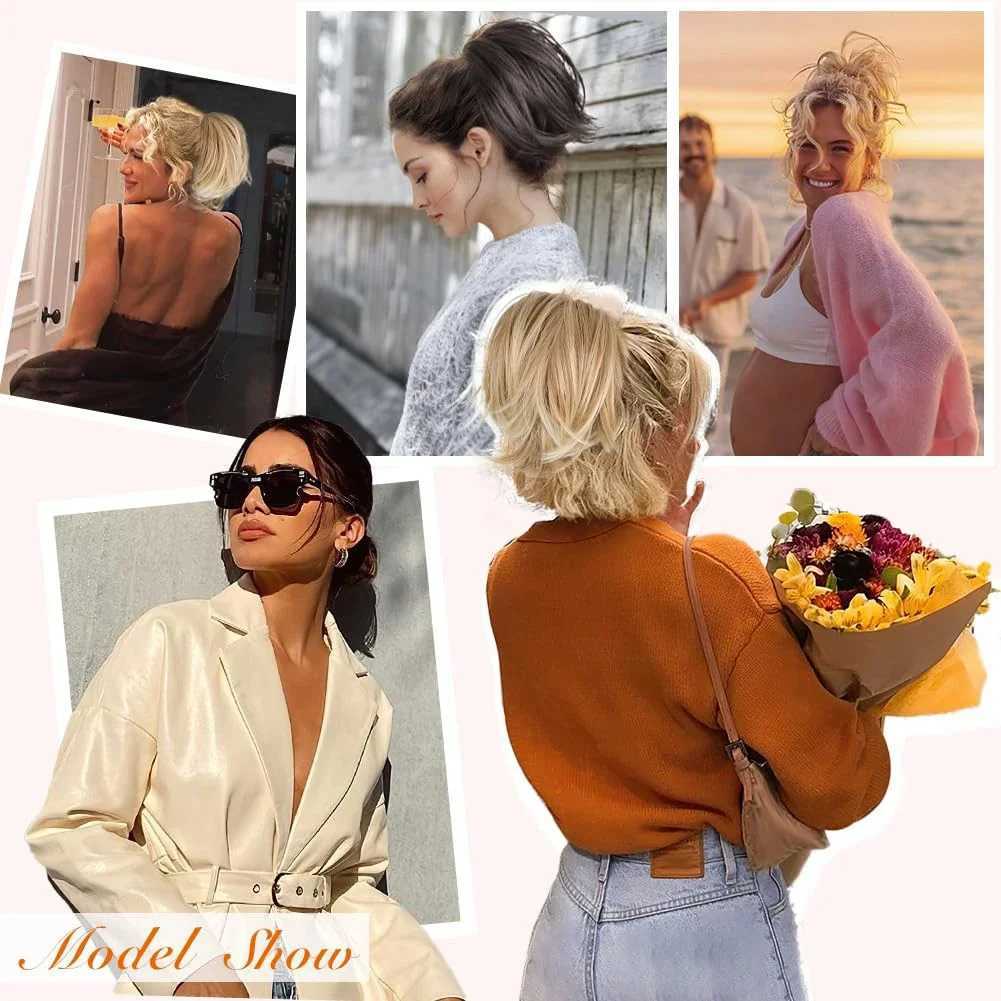 DIY claw clip on fluffy ponytail wig hair extension hair extension fake bread fake black natural hair female fake braid W240817