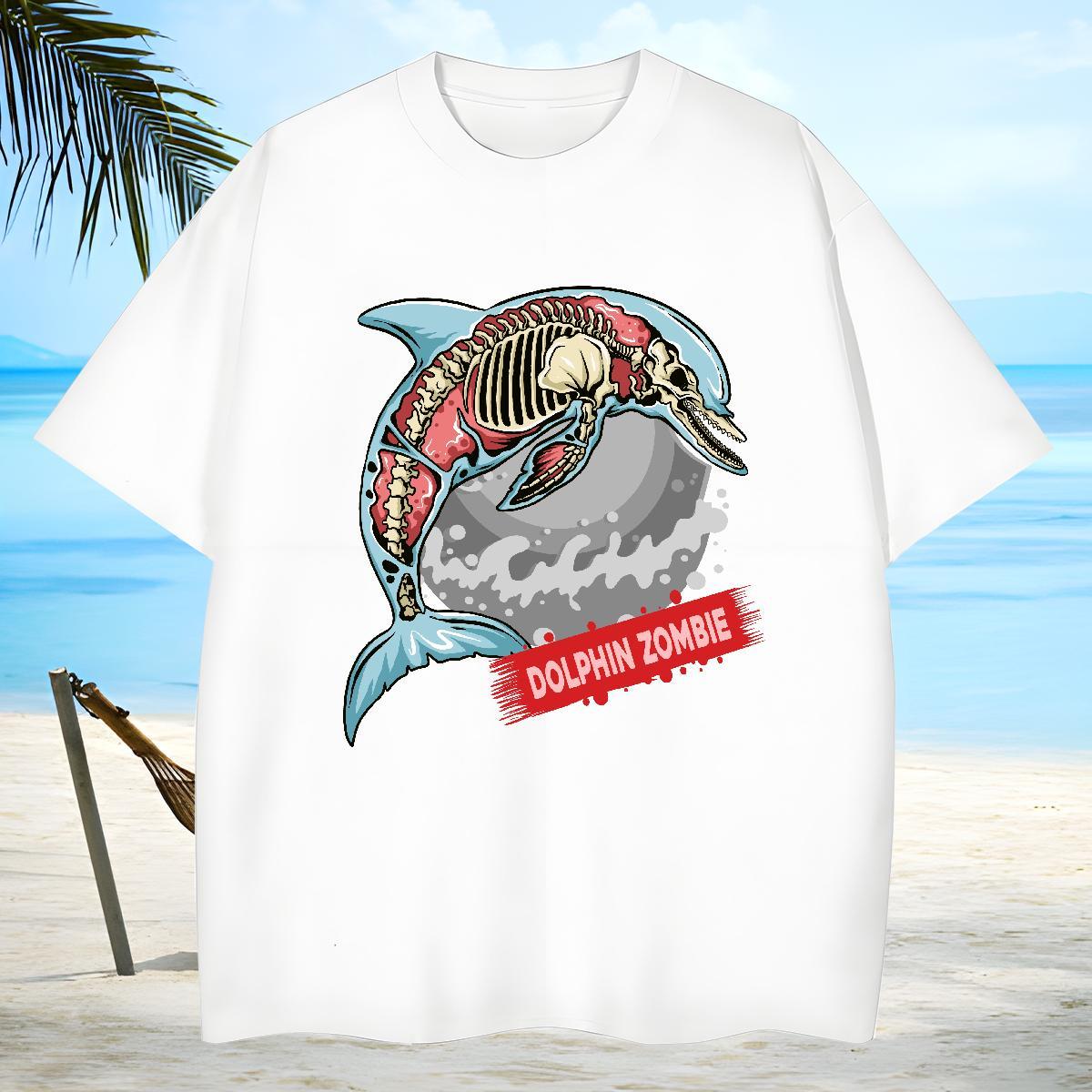 Classic Mens T Shirts dolphin Breathable Crew Neck Beach Customized 230g Pure Cotton Tshirt for Man Woman Factory Direct Tees Shirts