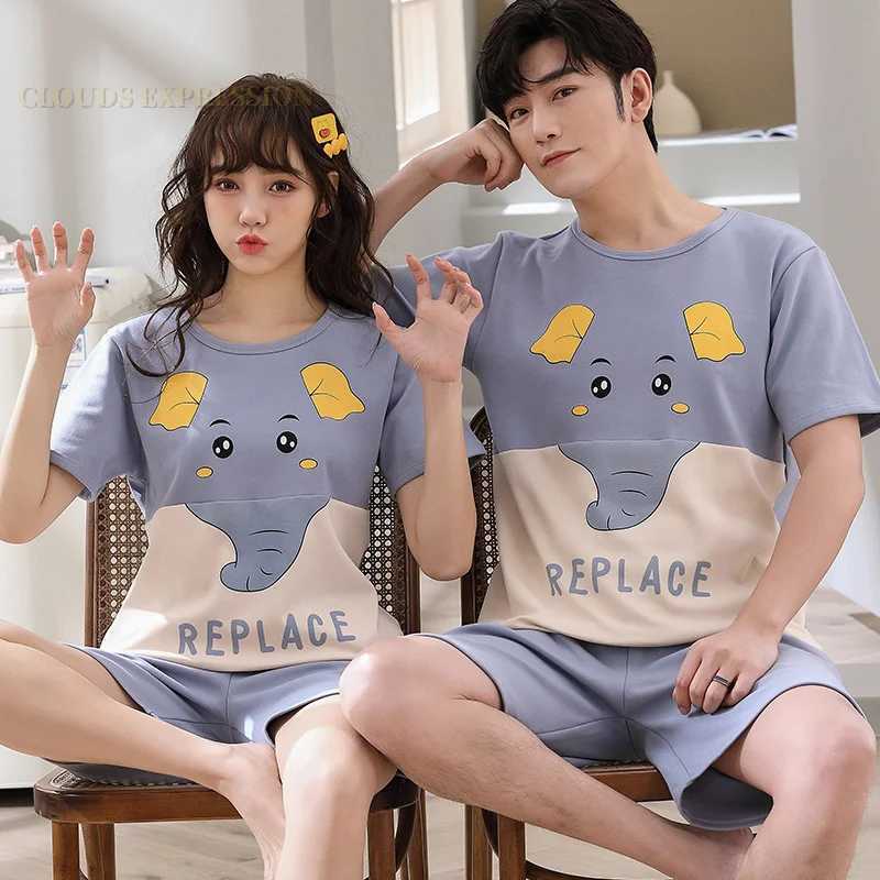 Summer new knitted cotton couple cartoon mens pajamas red pajamas set casual mens pajamas 3XL pajamasW240719