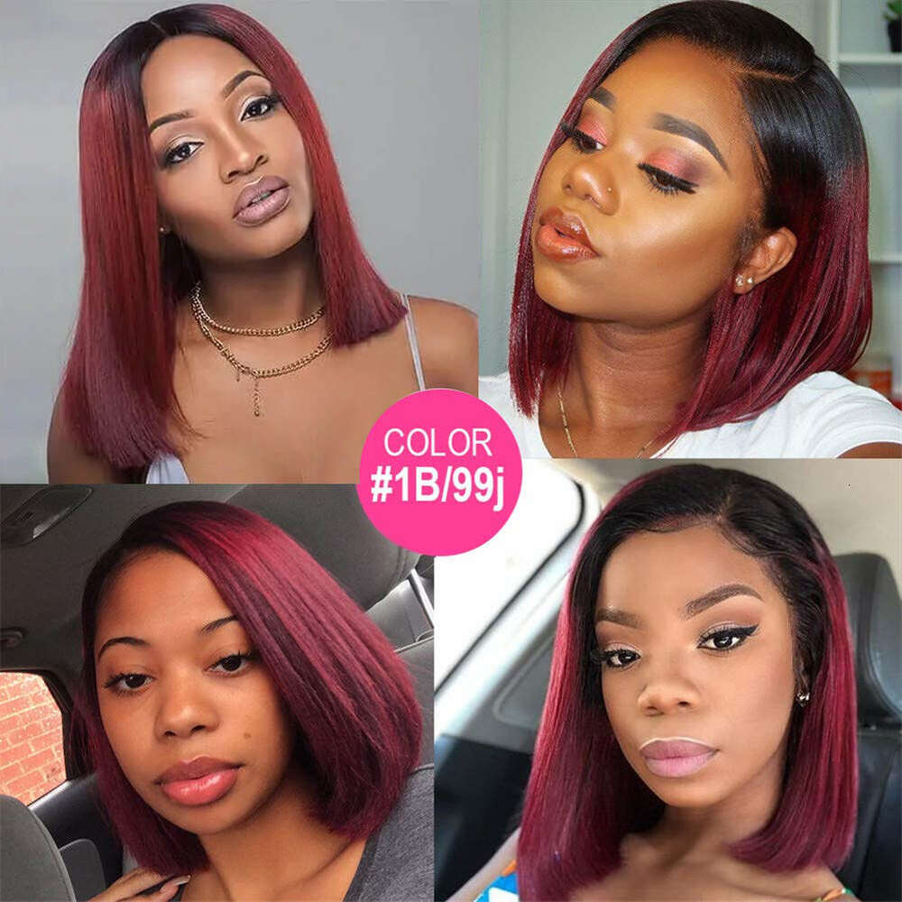Bone Straight Short Wig For Women Bury 4X4 Lace 1B 99J Bob Wigs Brazilian Human Hair Pre Plucked