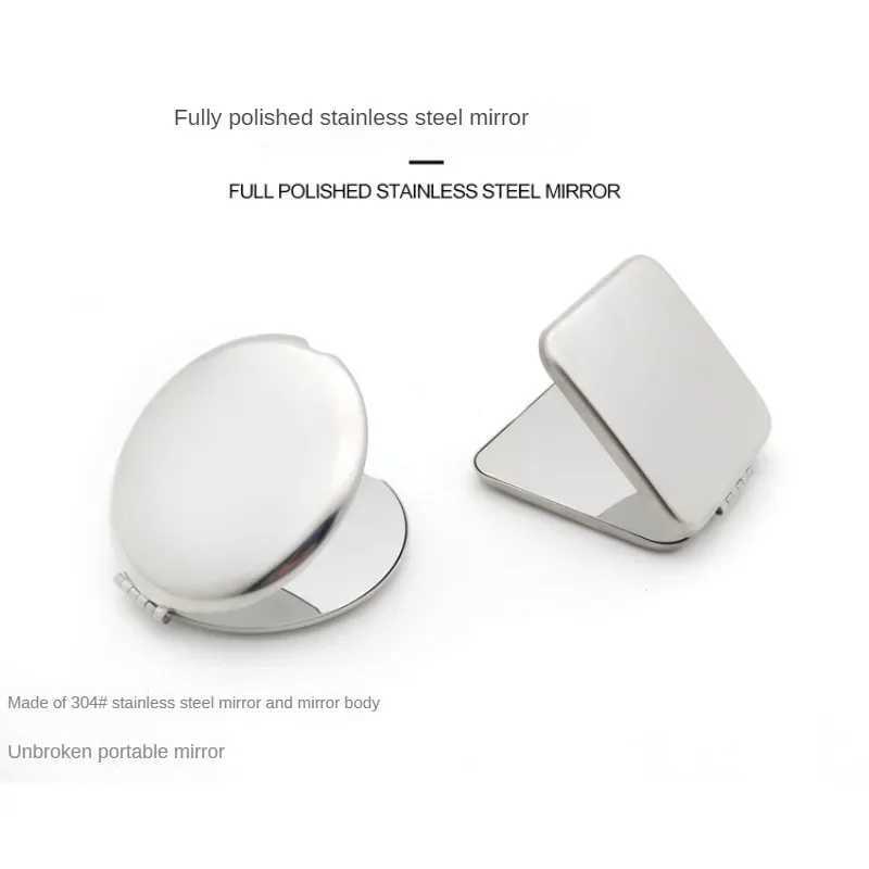 1pc Portable Women Stainless Steel Makeup Mirror Hand Pocket Folded-Side Cosmetic Make Up Mirror Small Various Shapes Y240819