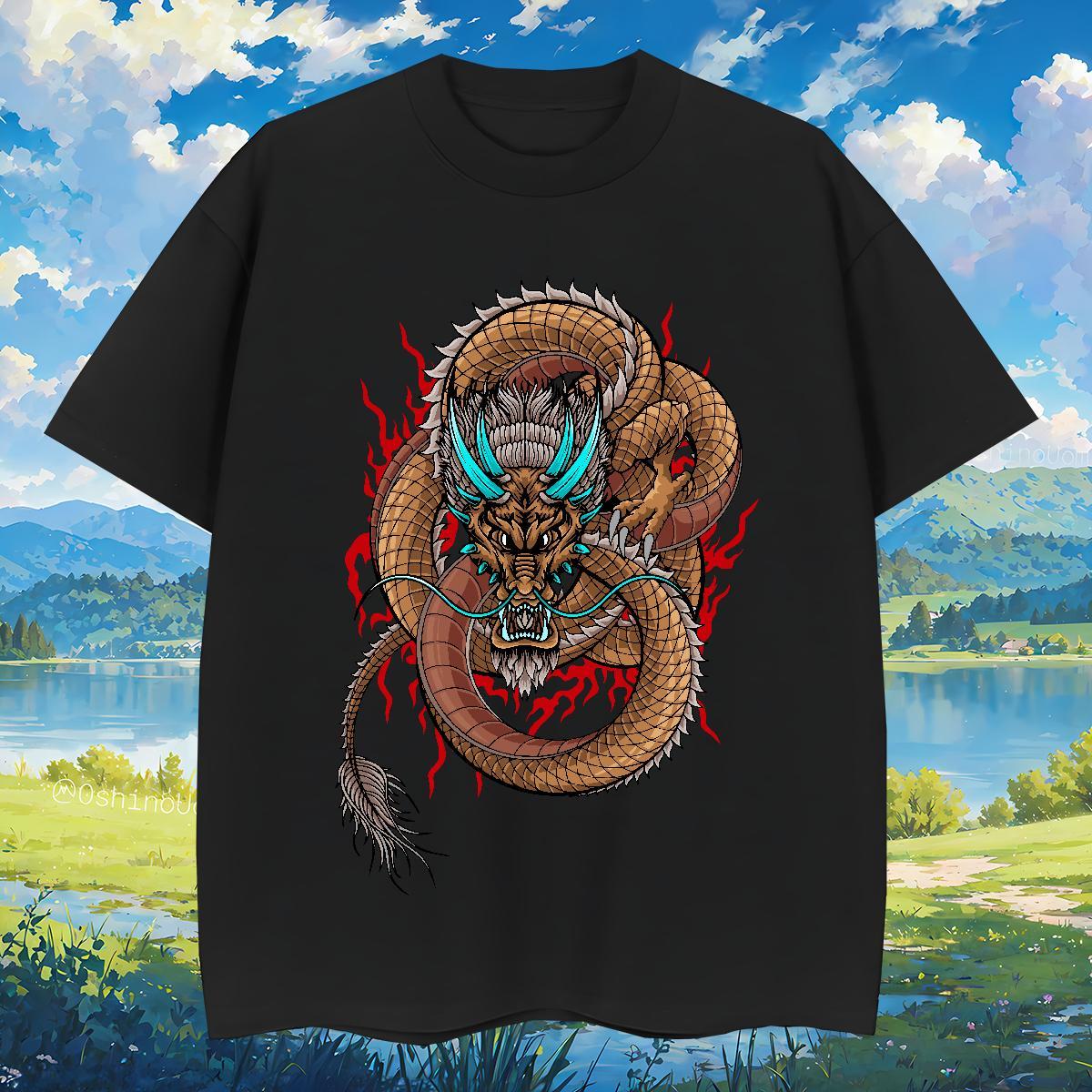 T shirt 230g Cotton dragon Casual Daily Wear Short Sleeve O-Neck Asian Size Men Tees New Designer Soft Tee Shirt