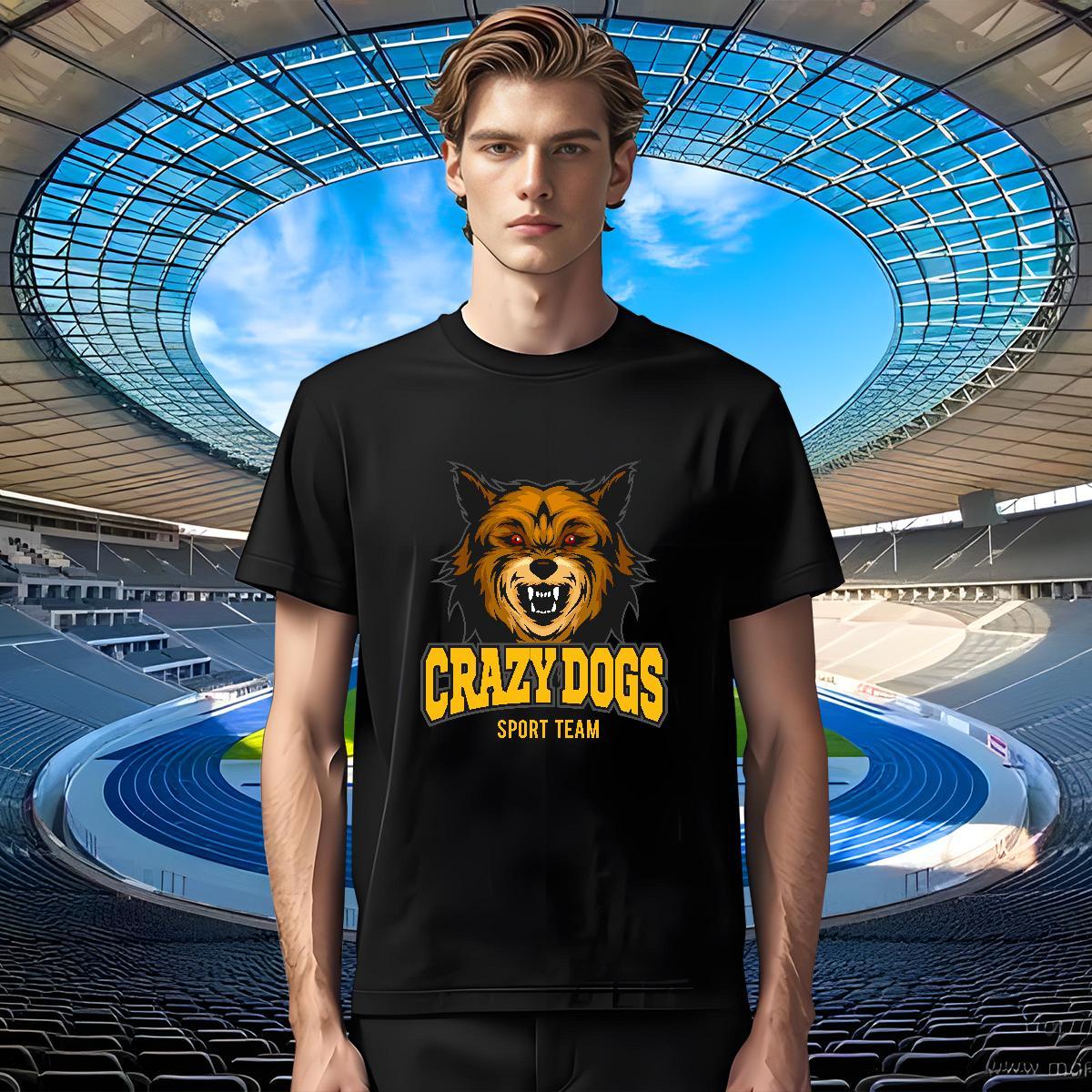 Soft T-Shirts for Men crazy dog Short Sleeve O-Neck Street Wear Oversized 230g Cotton Tshirt for Man Woman Custom Tops