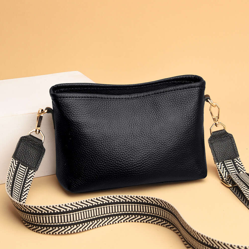 Genuine leather wide strap, crossbody square top layer, cowhide single shoulder soft leather, versatile women's bag, trendy small bag