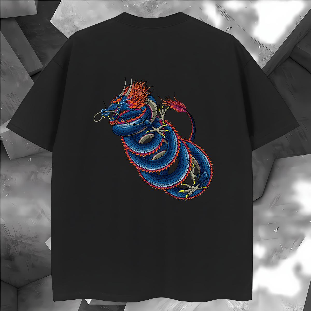 Mens T Shirts 100% Cotton 230g dragon Casual Crew Neck Breathable Custom Big Size Tshirt for Man Woman 2024 Summer Loose Wear