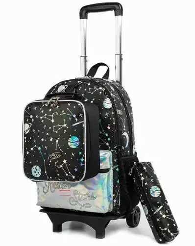 Student School Trolley Bag Set 3 pcs/ set Lunch bag Pen bag Girls School Wheeled Backpack Rolling Luggage School Bag with Carts Y240820