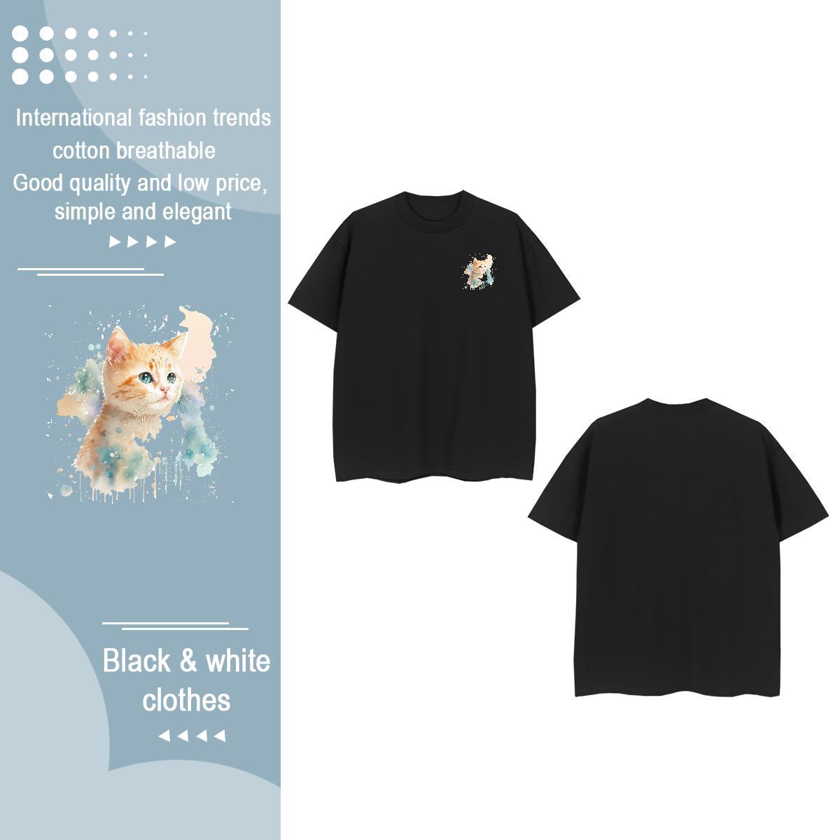 DIY Men Clothes T-Shirt cat Daily Outfit 230g Pure Cotton Tee Shirt Breathable Short Sleeve Unisex T-Shirts DIY Printed