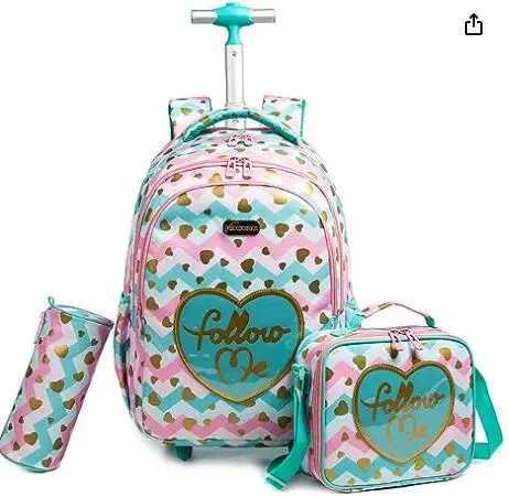 kids Rolling backpack for boy School trolley bag set lunch bag Children school wheeled backpack for girls school bag with wheels Y240820