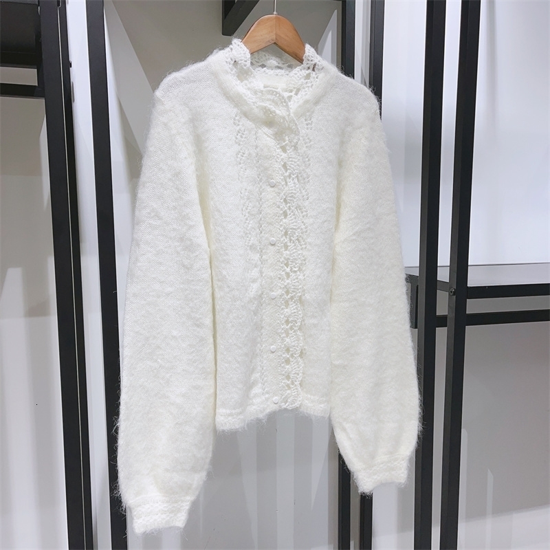 Early spring womens knitted sweater single chest petal decoration hollow cardigan wool soft top 240819