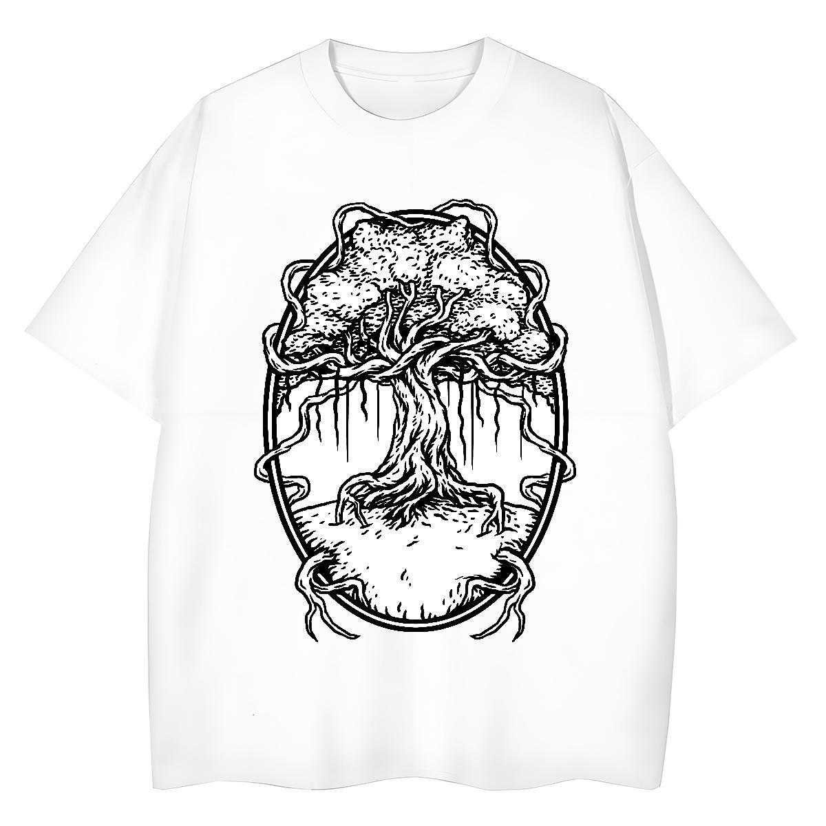 Fashion New Men Tops Tees tree Street Casual 230g 100% Cotton Tees Shirts Breathable Short Sleeve Unisex T shirt Floral Print