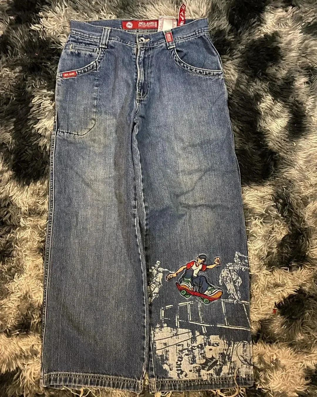 Jeans for Men JNCO Streetwear Y2K Haruku Hip Hop Skateboard Graphic Retro Blue Baggy Jean Gothic High Waist Wide Leg Trouser 240819