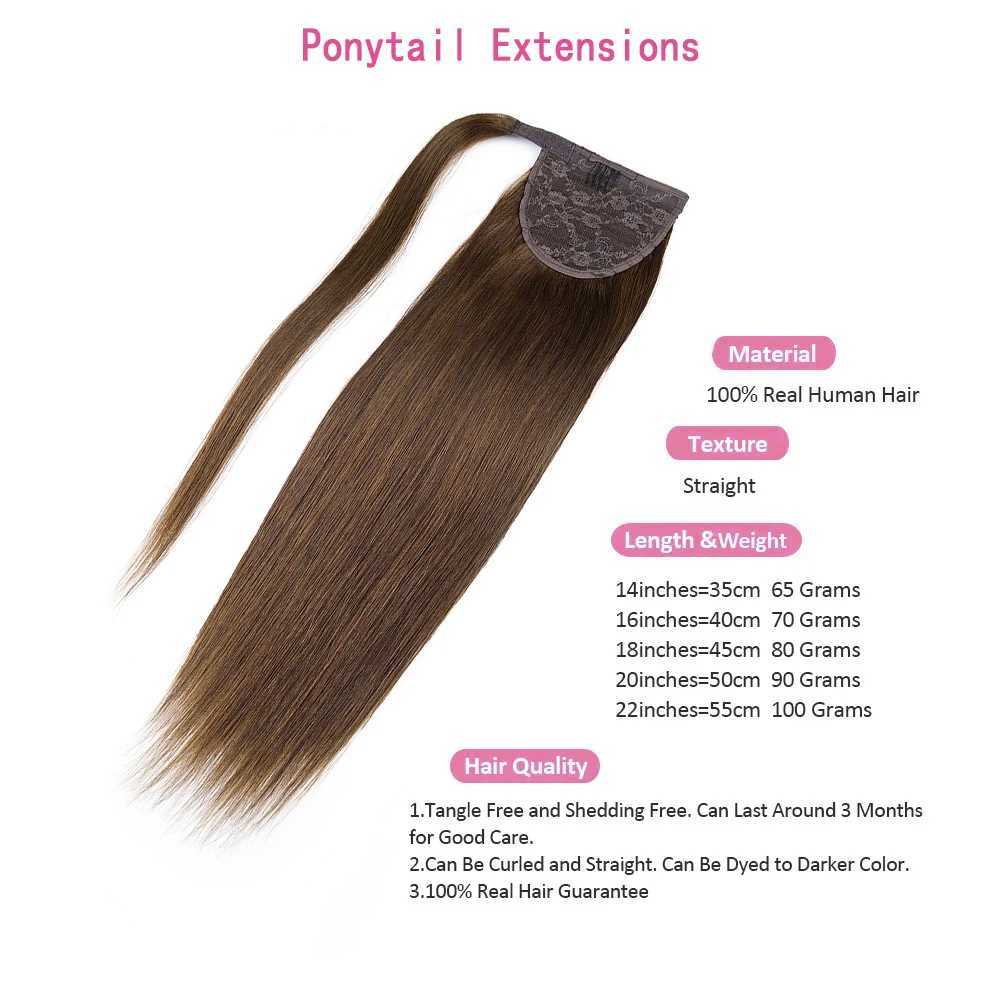 Ponytail In Hair Extensions Brown 100% Human Hair Ponytail In Human Hair Extensions For Women Magic Wrap Around 14-22 inches W240817