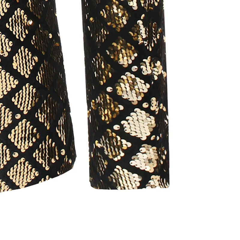 Fashionable mens y sequin checkered suit jacket goldsilver singer host stage party loose dress 240819