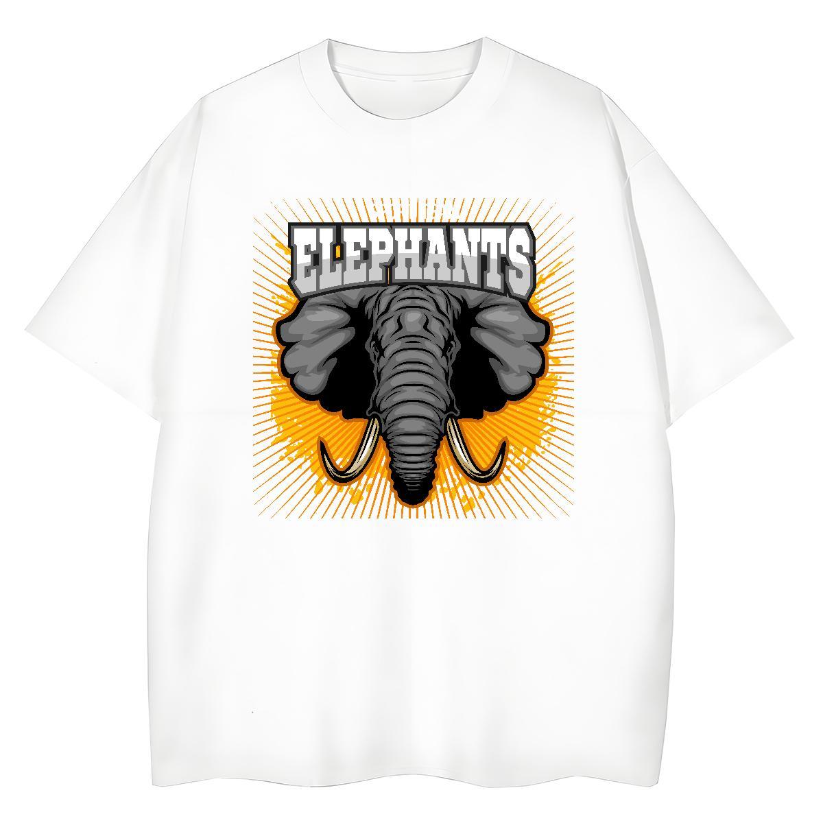 Unisex Men T Shirts elephant Breathable Spring Summer White Plus Size 230g Pure Cotton Men Clothes T-Shirt Brand Clothings