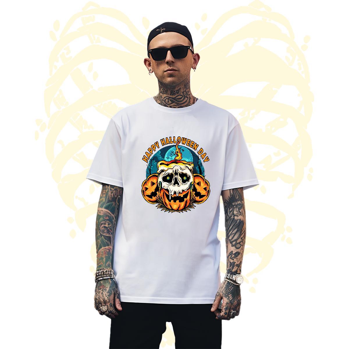 Free Shipping T Shirt For Man pumpkin Pure Cotton Casual Daily Wear Skull 230g Pure Cotton Men Tees Wholesale Top Tees