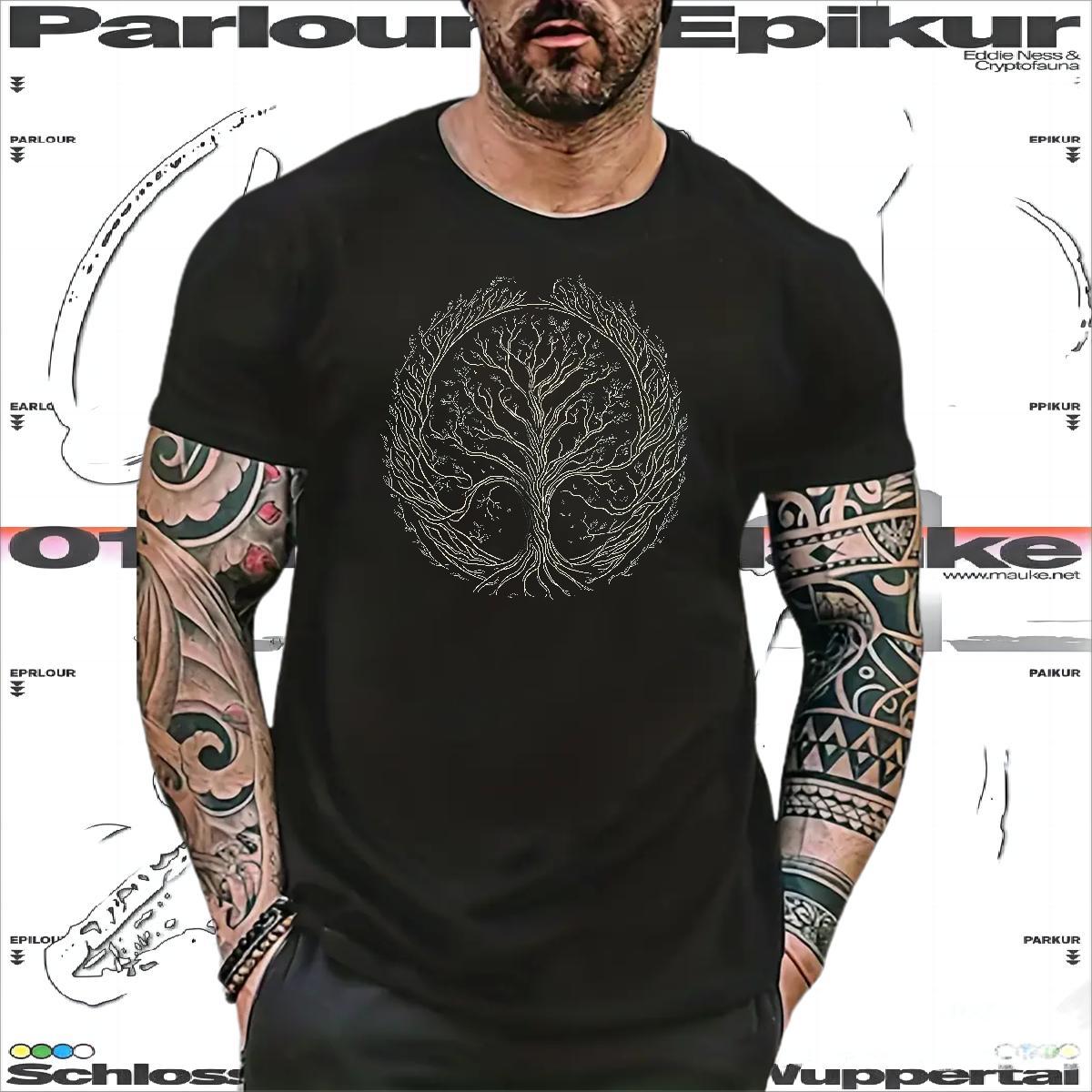 DIY Customized Tshirts tree Outdoor 230g Pure Cotton Tops Tees O-Neck Short Sleeve Comfortable T Shirts Men Floral Print