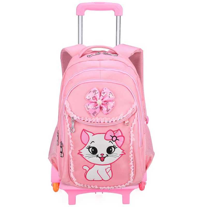 Girls Pink School Backpack With Wheels Children School Bag for Girls Primary School Student Rolling Backpack Kids Trolley bags Y240820
