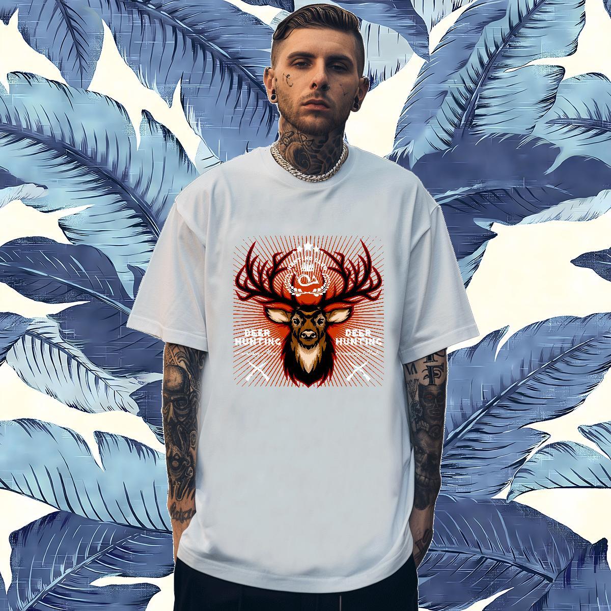 Classic T Shirt For Man deer Breathable Short Sleeve Hip Hop Custom Print Plus Size 100% Cotton 230g Mens Tshirts 2024 Clothings