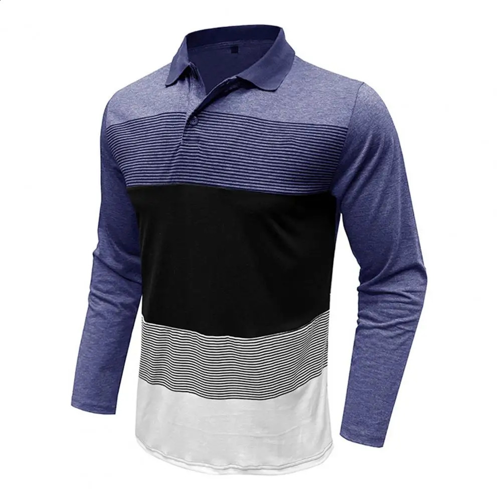 Men Top Mens Striped Print Pullover Shirt for Fitness Business Wear Long Sleeves Stretchy Fabric Mid Length Turn-down Collar 240820