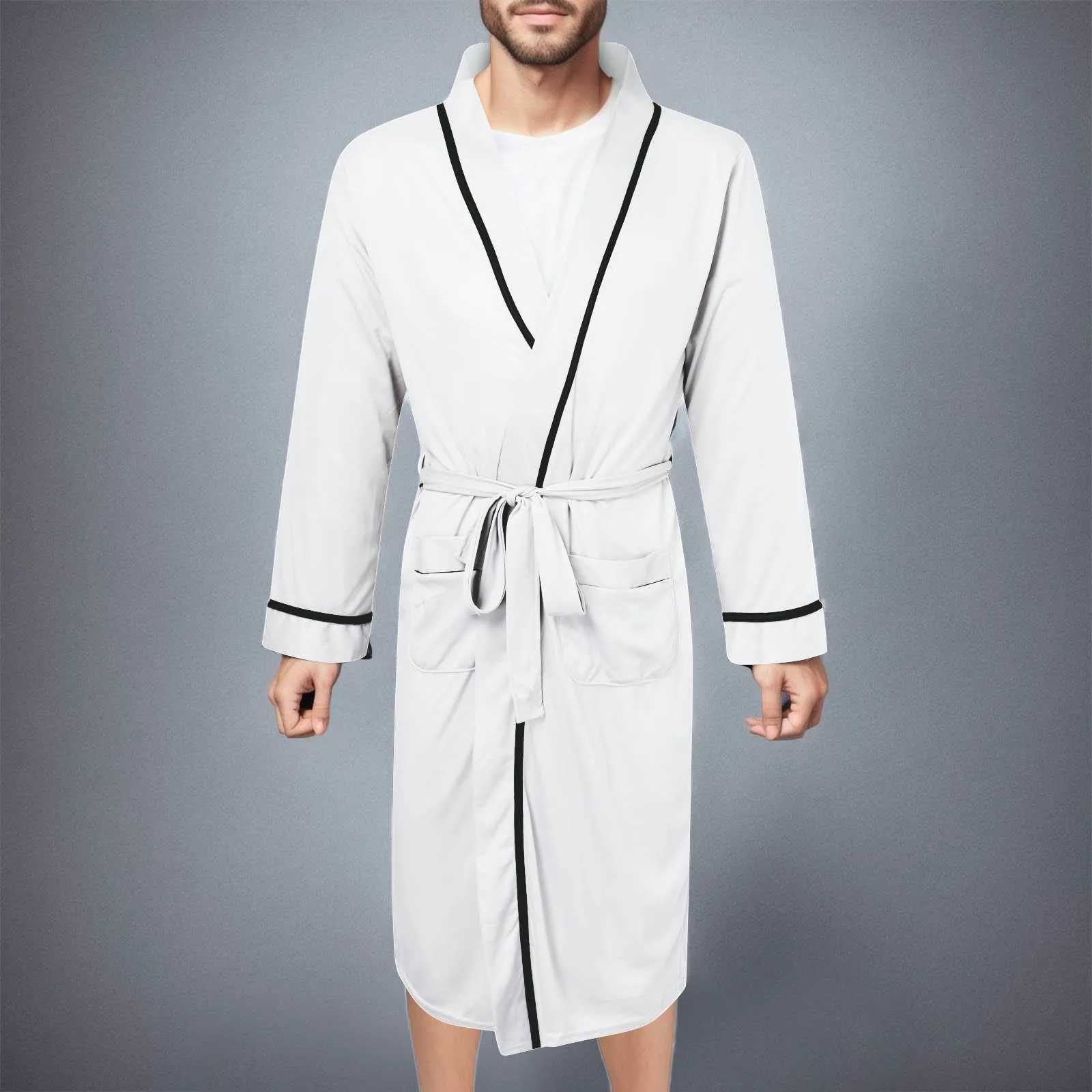 Cotton bathroom mens spring and summer solid color pajamas home clothing long sleeved medium long sleeved mens yukataW240719