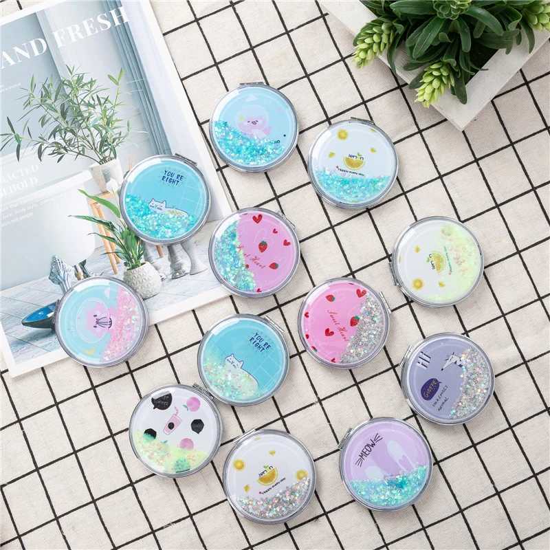Portable Double-Sided Folding Cosmetic Mirror Female Gifts With Flowing Sparkling Sand Mini Makeup Mirror Compact Pocket Mirrors Y240819